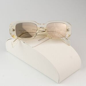 NEW Prada PR17WS 19X30N Transparent Champagne Mirror Rectangle Sunglasses